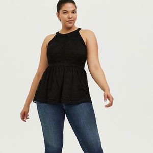 Torrid Plus Size Black Lace High Neck Peplum Top
